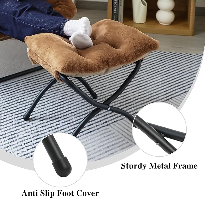 Mordchil HF 15"(H) Folding Ottoman, Foldable Footrest Stool, Portable Small Foot Stool for Couch, Collapsible Foot Rest Ottoman for Sofa, Accent Padded Ottomans for Living Room, Bedroom, Brown