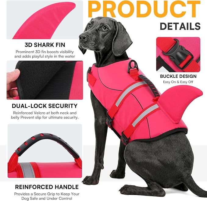 Dog Life Jacket High Flotation, Reflective Dog Life Vest for Swimming, Adjustable Dogs Life Preserver Rescue Handle Spring Summer Pool for Small, Medium, Large Dogs (Rosepink,XS)