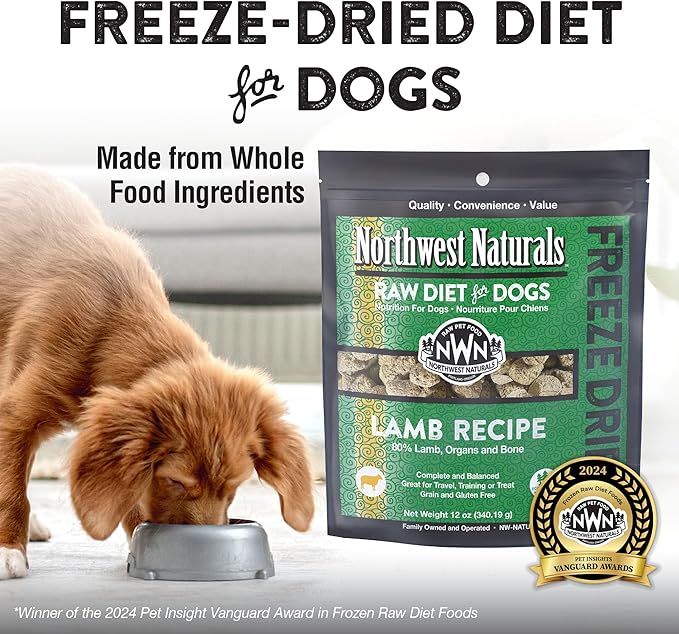 Northwest Naturals Freeze-Dried Lamb Dog Food - Bite-Sized Nuggets - Grain-Free, High-Protein, Human-Grade, Limited Ingredients, All Natural, Nutrient-Dense, Healthy & Nutritious - 12 Oz (Pack of 2)