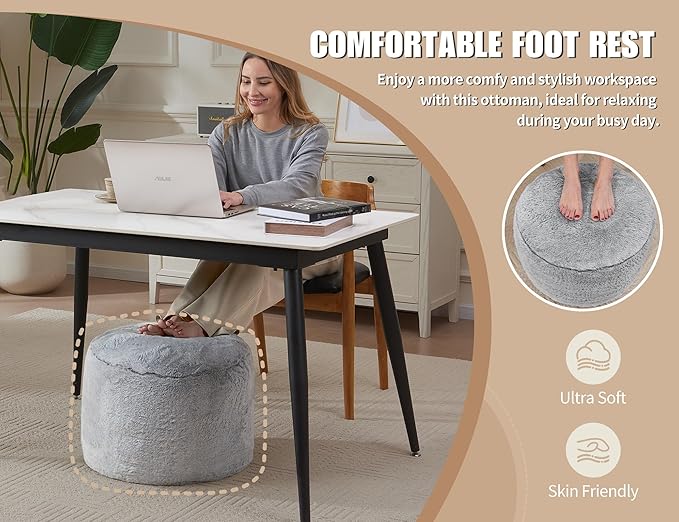 WSOFRLAC Boho Ottoman Living Room Furniture 20"x15" Large Round Ottomans Pouf Couch Foot Rest Grey Pouf Ottoman Foot Rest with Foam Chunk Filling Pouffe Ottomans Stuffed Foot Rest Poufs for Couch