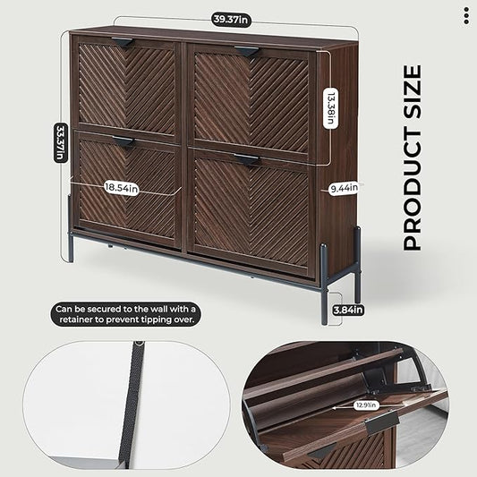 Shoe Cabinet Storage with 4 Flip Drawers, Narrow Hidden Shoes Organizer Cabinet