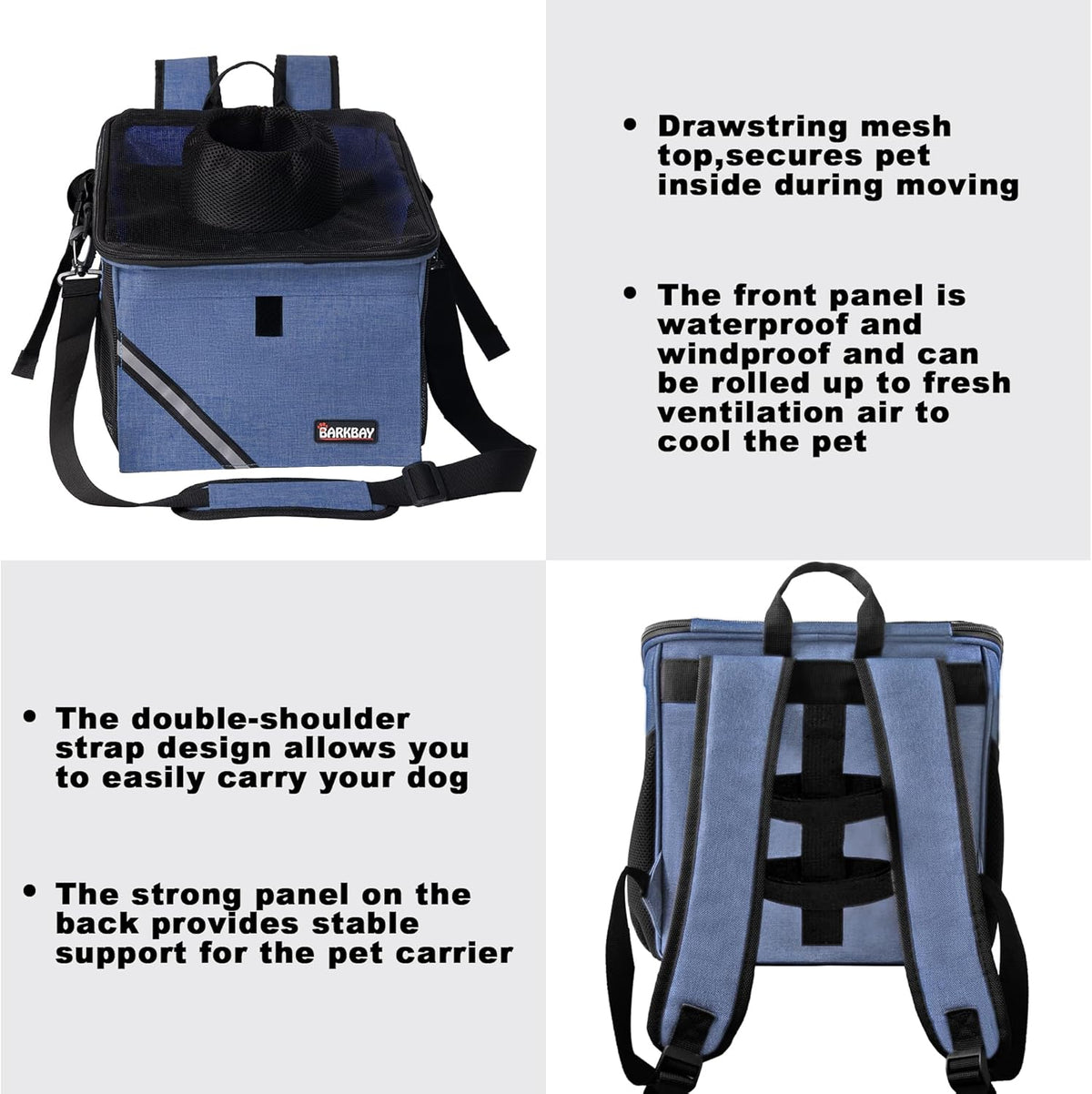 Pet Carrier Bicycle Basket Bag Pet Carrier/Booster Backpack for Dogs and Cats with Big Side Pockets,Comfy & Padded Shoulder Strap,Travel with Your Pet Safety（Classic Blue）