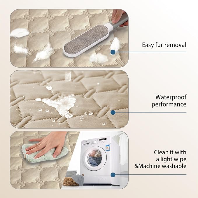 gogobunny 3X Stronger Waterproof Pet Blanket, Scratch Proof Furniture Protector for Dogs Cats, Reversible Cover 30x30 Inch, Dark Beige