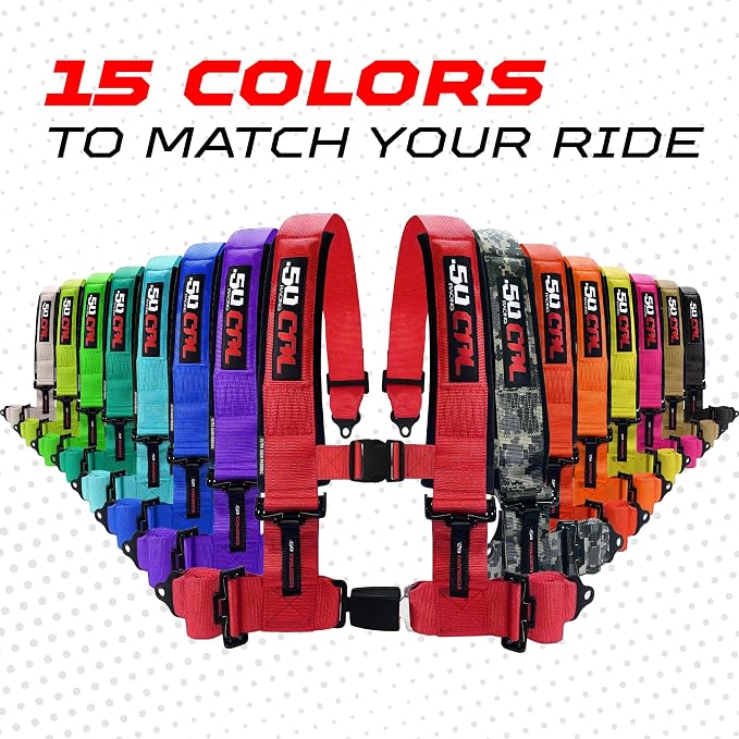 1pc 50 Cal Blue 4 Point Harness 2in Straps, Racing Harness Seat Belt | Ultra Kush padding, Push Button quick release hardware. Universal Fit for UTV, RZR, race car.