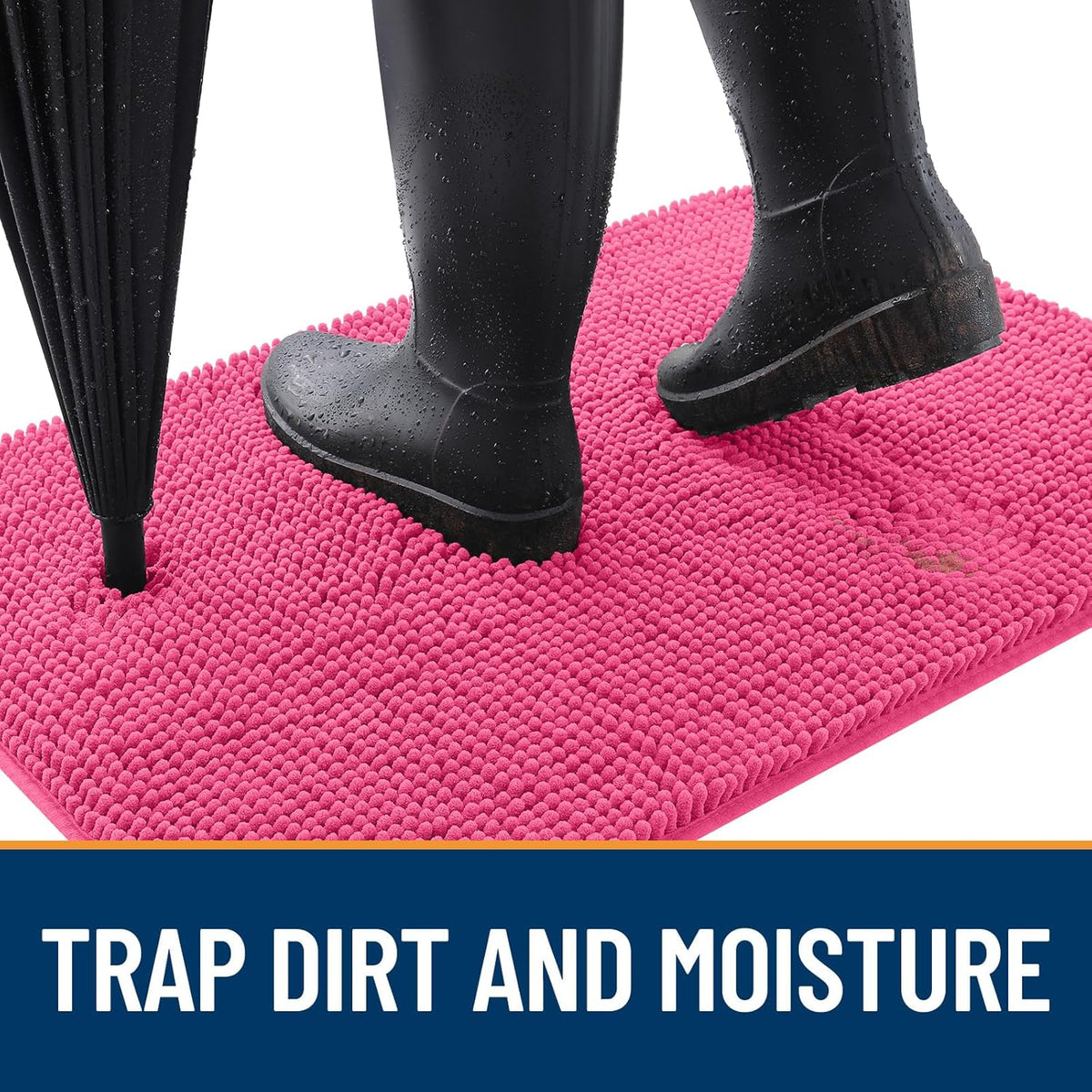 OLANLY Dog Door Mat for Muddy Paws 59x20, Absorbs Moisture and Dirt, Absorbent Non-Slip Washable Doormat, Quick Dry Chenille Mud Mat for Dogs, Entry Indoor Entryway Carpet for Inside Floor, Hot Pink