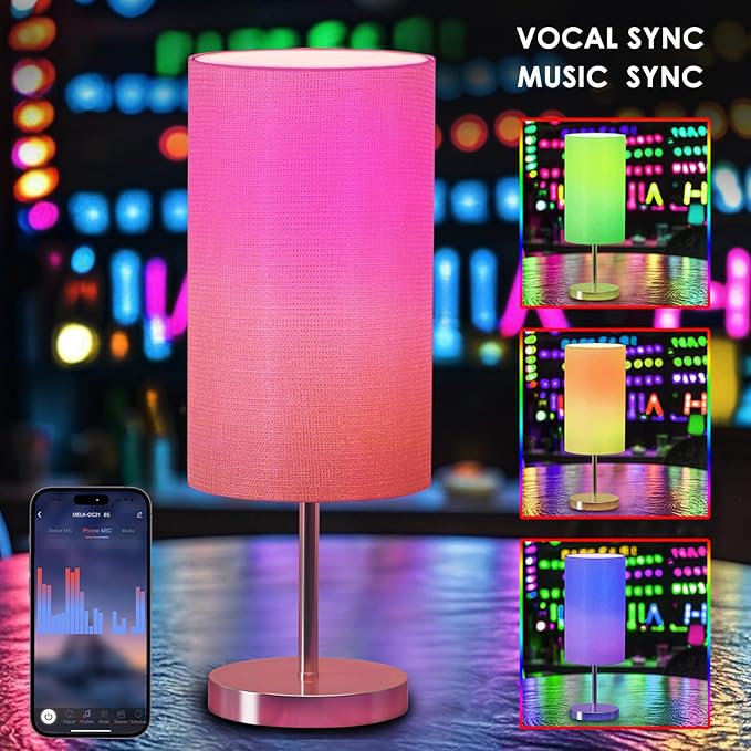 Smart Bedside Table Lamp for Bedroom, Modern Bedroom Lamps for Nightstand Decoration, 72 LED Colorful Bulb with APP Control & Music Sync & Timer, Desk Light for Home Office Living Room (Nickel Round)