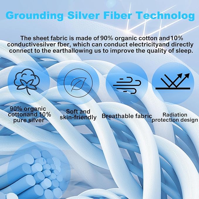 Sayorg Grounding Sheets King, 90% Organic Cotton+ 10% Pure Silver Fiber,Grounded Bed Sheet Kit, Deep Pocket Grounded Bed Sheet, Relieves Pain - Used for Healthy Sleep Therapy (Gray, Queen)