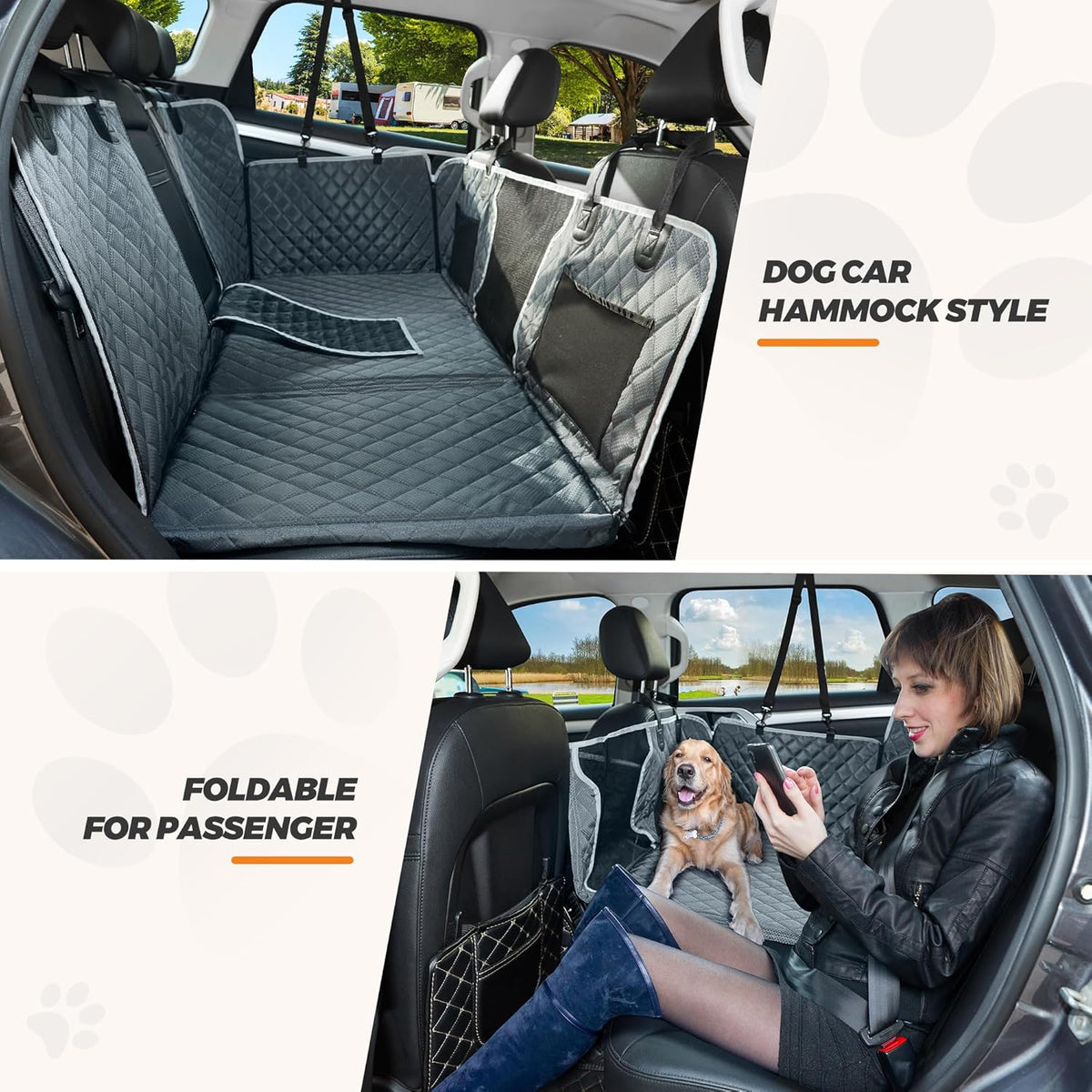 Back Seat Extender for Dog,Waterproof Hard Bottom Dog Car Seat Cover for Back Seat Protector,Foldable Camping Pet Hammock Bed,Easy Clean Travelling Accessories Car SUV Truck (Gray)
