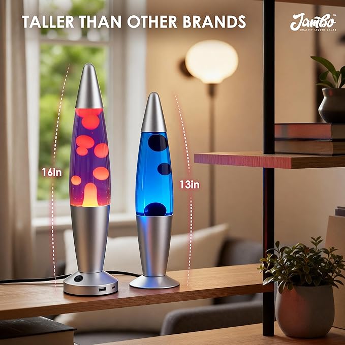 JAMBO 16" Beautiful Liquid Motion Lamp with USB -Purple with Yellow/Orange Wax for Adults, Teens and Kids, Magma Lamp, Home Decor Living Room Office Bedroom, Relaxing Night Light Nightlight