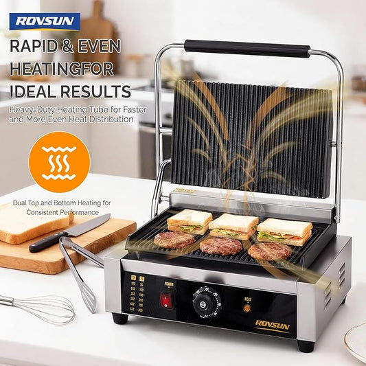 ROVSUN 811E Commercial Panini Press Grill, 2200W Stainless Steel Electric