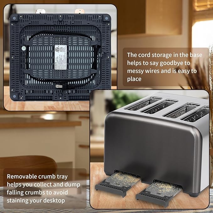 SEEDEEM Toaster 4 Slice, Stainless Toaster & Touch Control, LCD Display