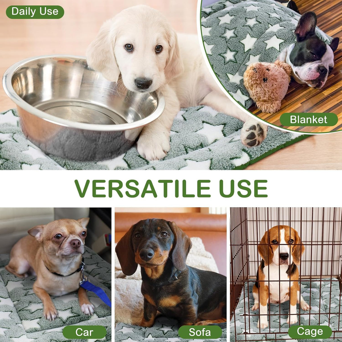 4 Pcs Washable Dog Crate Mat Kennel Pad Replaceable Reversible Pet Bed Pad for Crate Pet, Sleeping Mat for Small, Medium, Large Dog Machine Washable(18 x 24 x 1.6 Inch,Green)