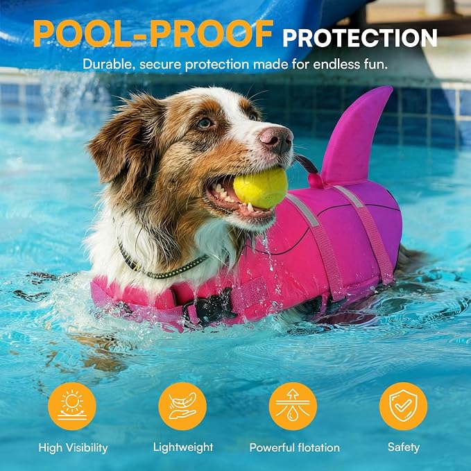 Dog Life Jacket High Flotation, Reflective Dog Life Vest for Swimming, Adjustable Dogs Life Preserver Rescue Handle Spring Summer Pool for Small, Medium, Large Dogs (Pink Purple,XL)