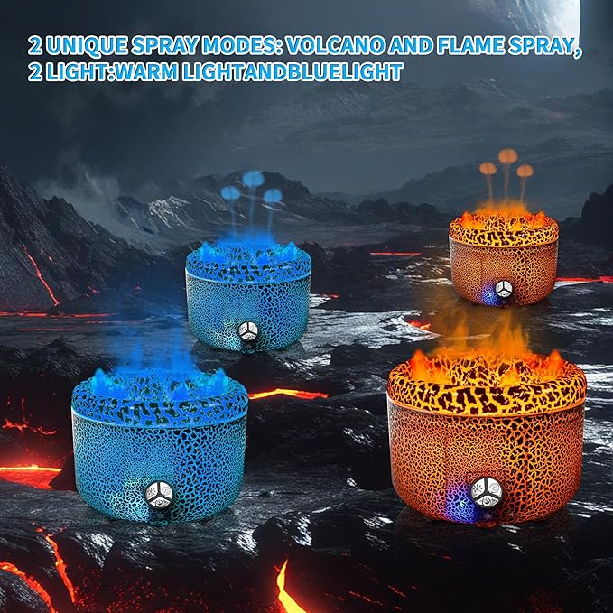 BOHOFAM Essential Oil Diffuser 500ML, Volcano and Flame Diffuser/Humidifier 2