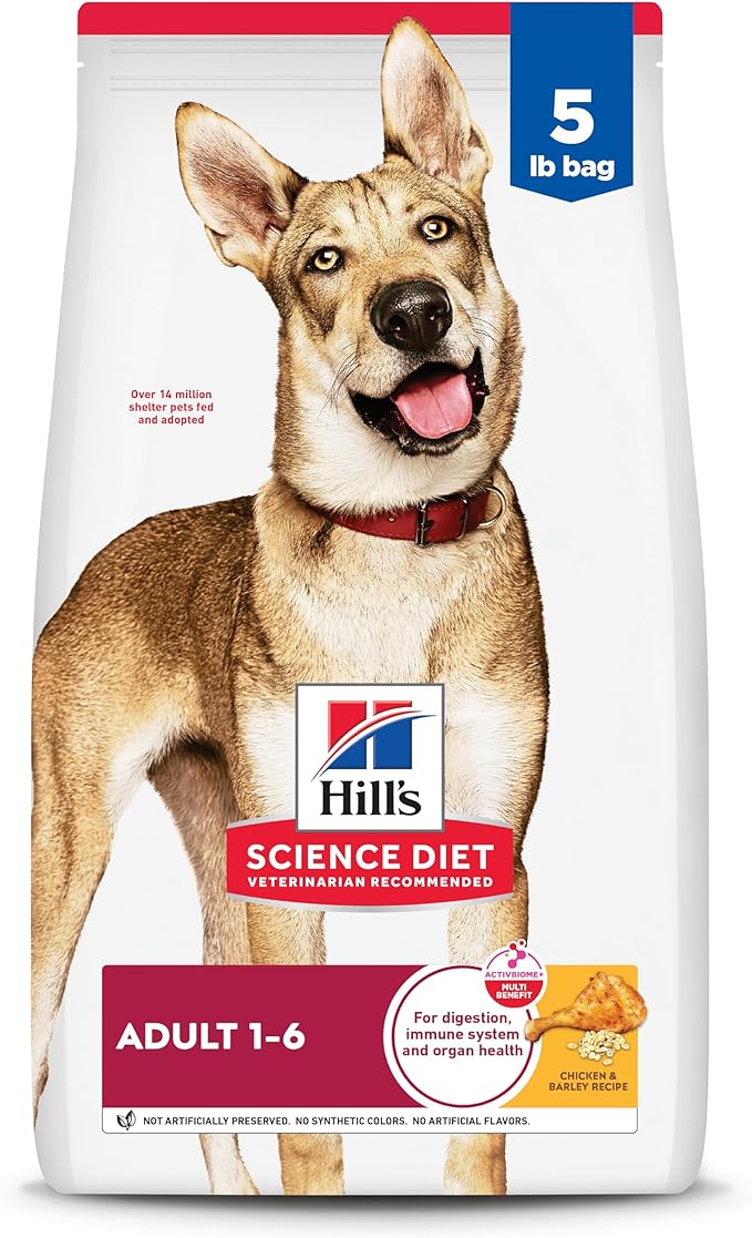 Hill's Science Diet Adult 1-6, Adult 1-6 Premium Nutrition, Dry Dog Food, Chicken & Barley, 5 lb Bag