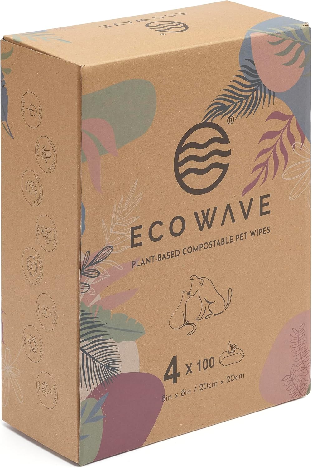 Eco Wave Hypoallergenic Plant-Based Pet Wipes, Dog and Cat Grooming Wipes for Face, Ears, Body, Butt, and Paws, Fragrance Free, Compostable, 400 Count