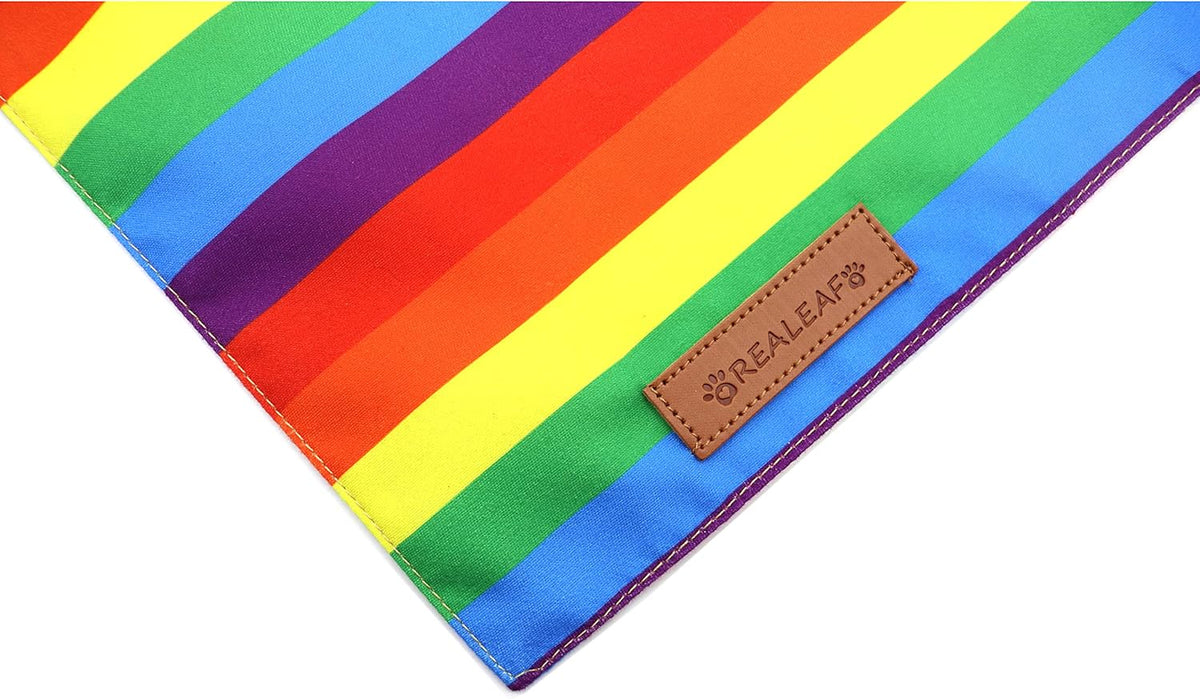 Realeaf Pride Dog Bandanas 2 Pack, LGBT LGBT+ Rainbow Scarves Bibs for Dogs, Premium Durable Fabric, Triangle Reversible Bandana for Small Medium Large and Extra Large Dogs Pets (Pride Day, X-Large)