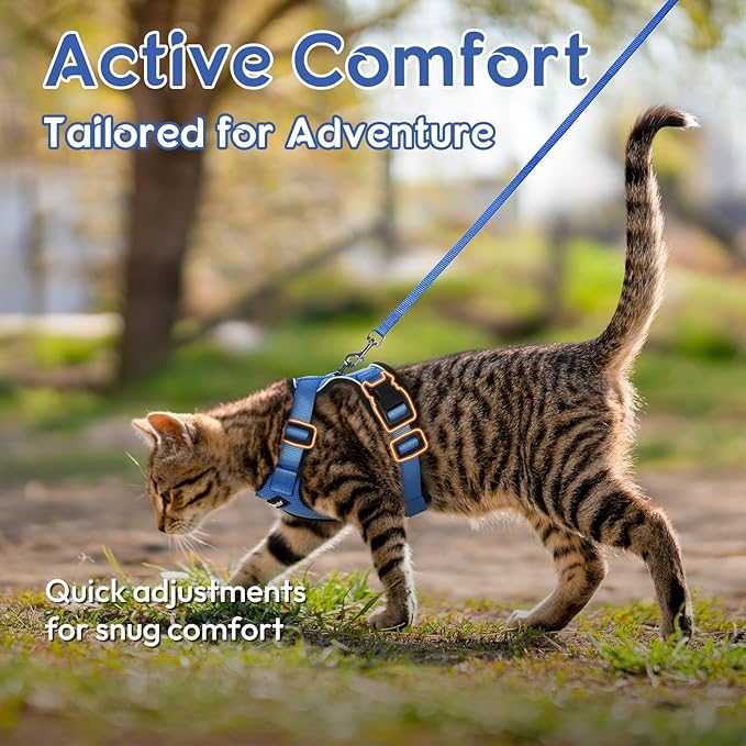 Dooradar Cat Harness and Leash Set, Escape Proof Safe Adjustable Kitten Vest Harnesses for Walking, Easy Control Soft Breathable Mesh Jacket with Reflective Strips for Cats, Blue, S