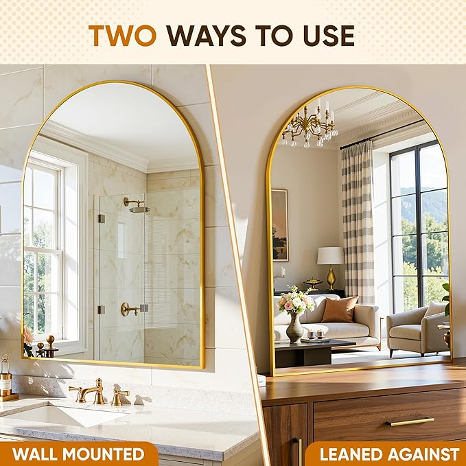 Arched Mirror 24"x36", Bathroom Mirror, Wall Mounted Vanity Mirror