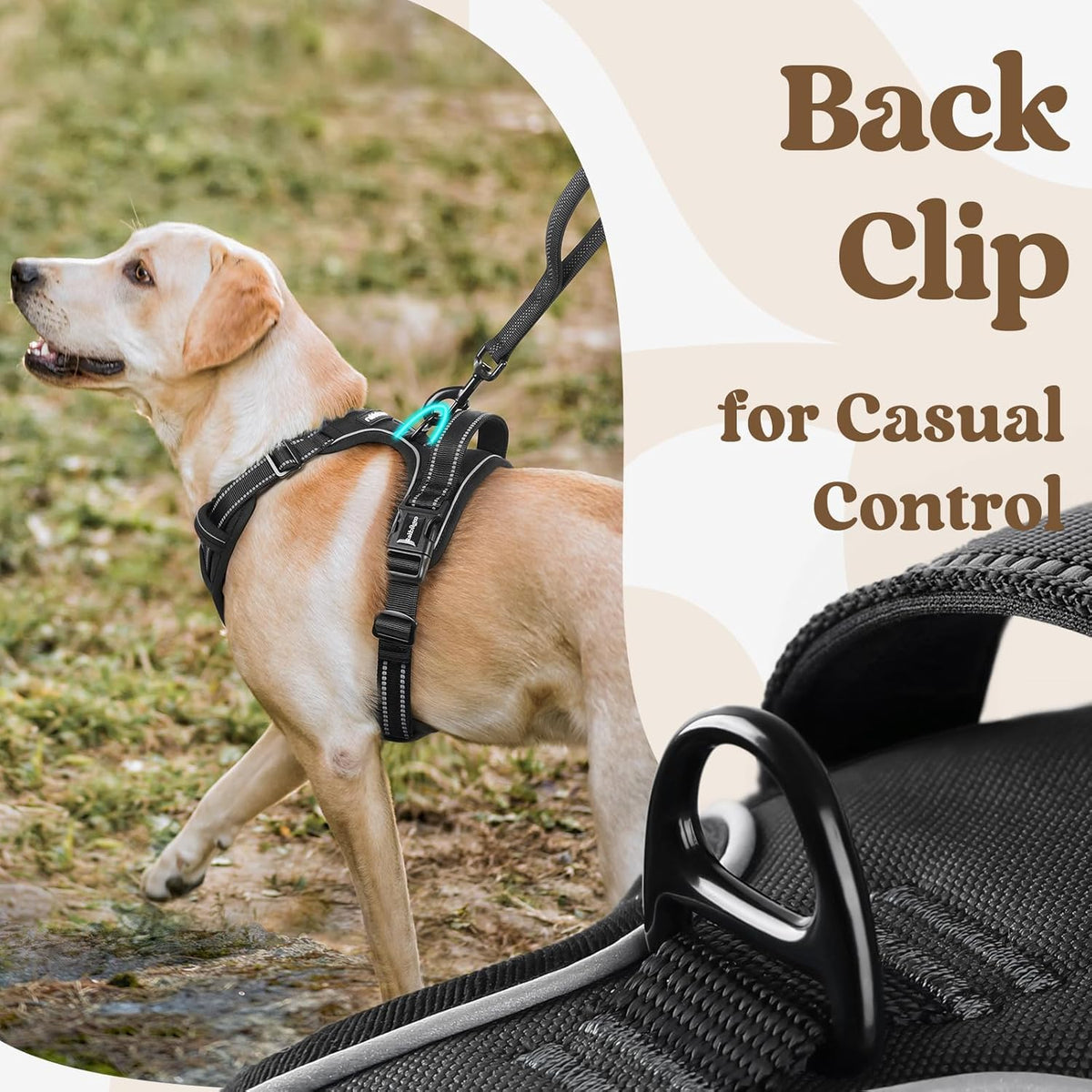 rabbitgoo Dog Harness for Large, No Pull Pet Harness with 3 Buckles, Adjustable Soft Padded Vest with Control Handle, Walking Reflective Pet Vest for Large Dogs, Black, L