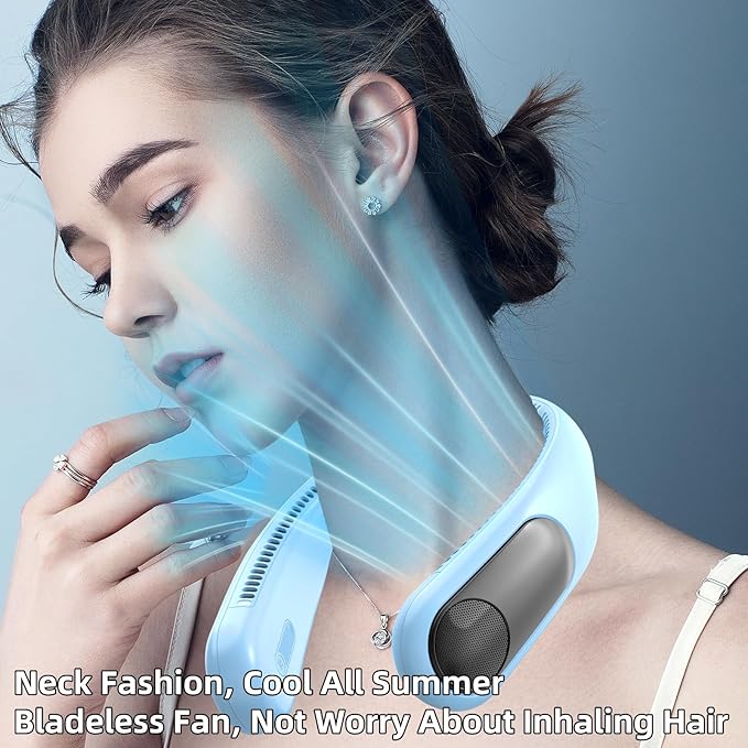 Portable Neck Fan, Personal Wearable Bladeless Fan, LED Display, 6000mAh USB
