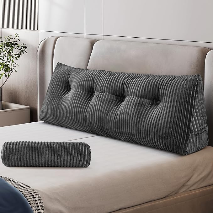 Z-hom Large Wedge Pillow Headboard, Full Triangular Headboard Pillow, Reading Pillow Bed with a Roll Pillow for Bed Sitting Up Sleeping, Backrest Cushion Headboard Gap Pillow for Back,Grey