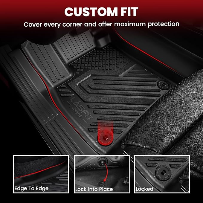 LASFIT Floor Mats & Trunk Mat for Honda Odyssey 2011-2017 (Fit 7& 8 Seaters), All Weather TPE Custom Fit Car Floor Liners, 1st & 2nd & 3rd Row & Cargo Mat, Black (EX-L/EX/Touring/Touring Elite/SE/LX)
