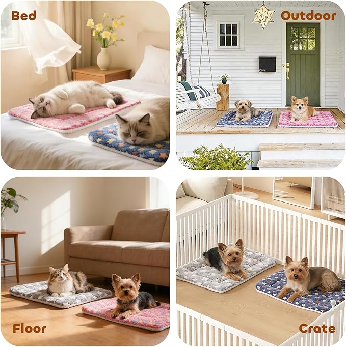Mora Pets Dog Bed Crate Pad Ultra Soft Pet Bed with Cute Star Print Washable Reversible for Large Medium Small Dogs 21 x 12 inch 2 Pack Pink and Dark Blue