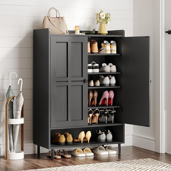 ONBRILL Shoe Cabinet with Cross Molding Doors, 6-Tier Shoe Storage Cabinet with