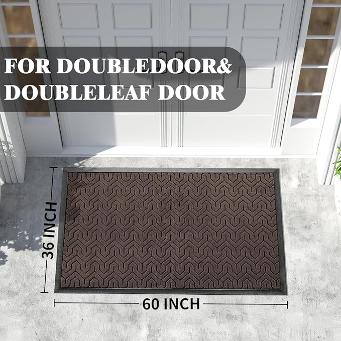 Yimobra Extra Large Door Mat Outside Entrance 60x36, Waterproof Heavy Duty Outdoor Mats for Front Door, Non Slip Rubber Entry Mat for Garage Patio Indoor, Easy Clean, Brown