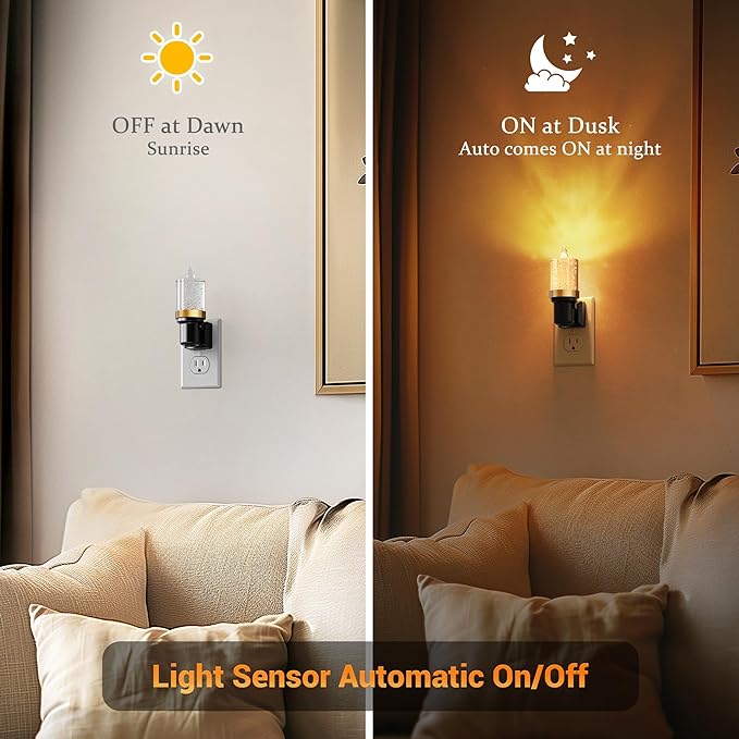 JandCase LED Night Light, Candle Night Lights Plug into Wall Amber, Auto On/Off Light Sensor Nightlight, 0-100LM Brightness Dimmbale Nightlight, for Bathroom Hallway Bedroom Kids Room