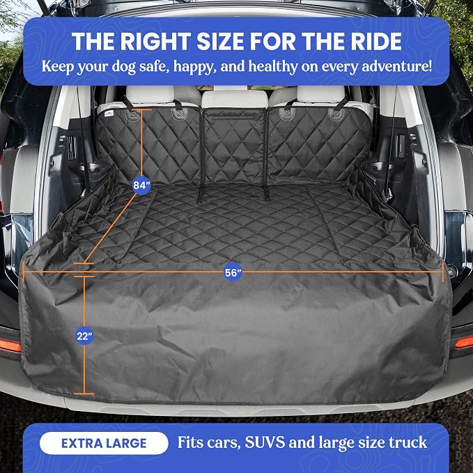 4Knines Split Cargo Liner for SUV – for Dogs & Pets, Heavy-Duty, Waterproof Trunk Mat & Cargo Cover – Fits 60/40 Split Bench & Armrest Pass-Through – Machine Washable, Non-Slip (Extra Large, Black)