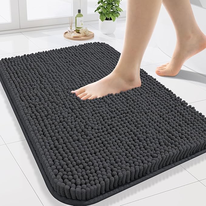 Arotive Bathroom Rugs 24x16, Extra Soft Absorbent Shaggy Chenille Bath Rugs, Machine Washable Rubber Backing Non-Slip Bath Mats for Bathroom Floor Tub and Shower, Home Decor Accessories, Dark Grey