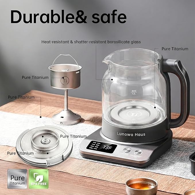 Rufus Titanium & Glass Electric Tea Kettle Tea Maker