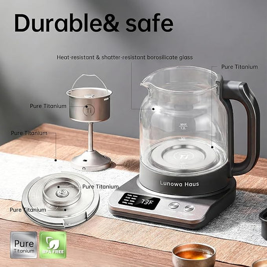 Rufus Titanium & Glass Electric Tea Kettle Tea Maker