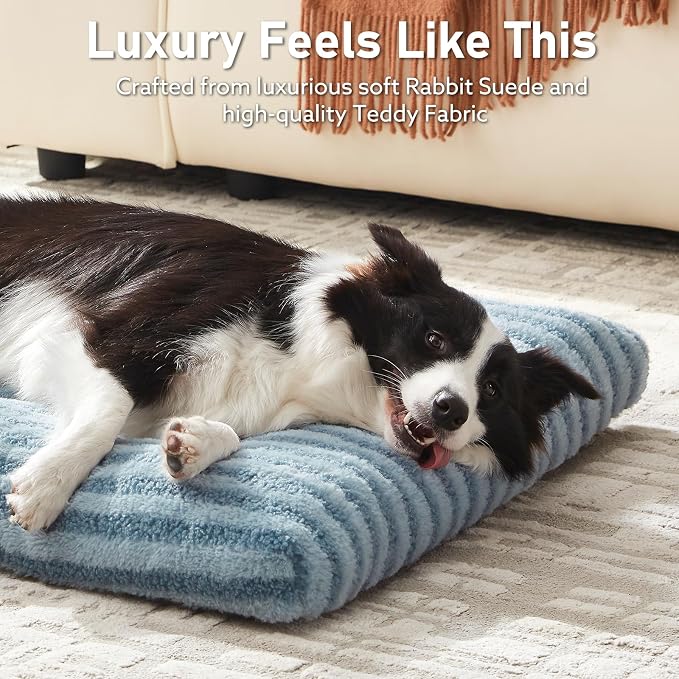 FURTIME Washable Small Dog Bed, Deluxe Dog Crate Beds | Comfy Fluffy Kennel Pad Anti-Slip Pet Sleeping Mat for Puppy/Cat, Machine Washable Dogs Pillow, 23"x18"x3", Blue