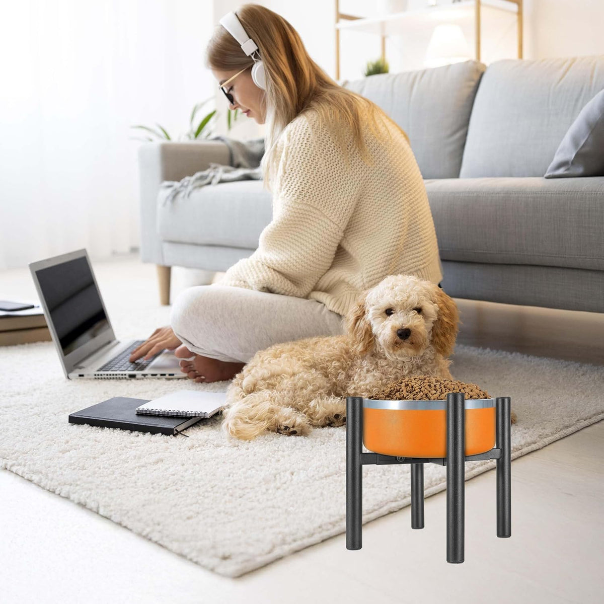 Lifted Dog Bowl Stand - Without Bowls, Single Raise Pet Food Table Adjustable Wide 6-10", Tall 8 10 12" - Bowl Stand Size Optional, Dog Bowl Holder Elevated for Small Medium Large Dog Breed