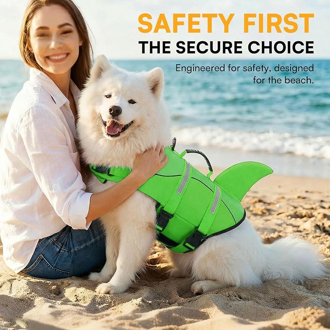 Dog Life Jacket High Flotation, Reflective Dog Life Vest for Swimming, Adjustable Dogs Life Preserver Rescue Handle Spring Summer Pool for Small, Medium, Large Dogs (BrightGreen,XXL)
