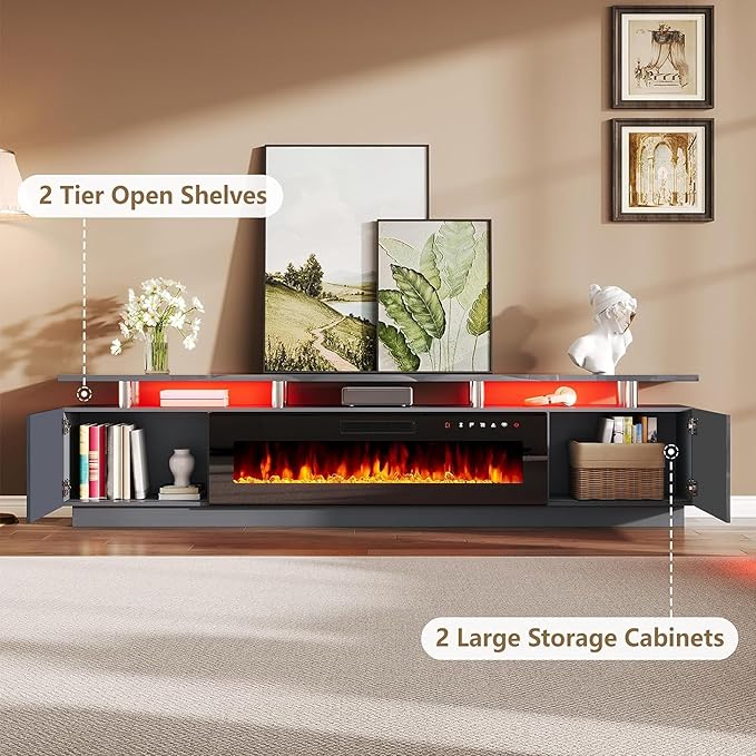 AMERLIFE 90" 2 Tier Fireplace TV Stand