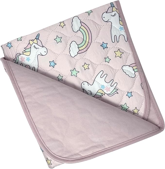 Organic Incontinence Pads for Kids & Toddlers - 5 Layer Waterproof Protectors for Overnight Bed Wetting - Reusable & Washable Pee Pads - Fits Twin to Full Size Beds - 34" x 52" Unicorn