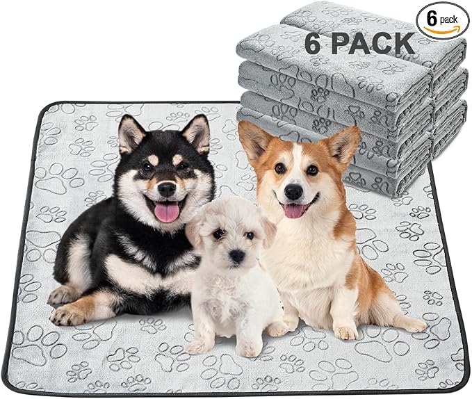 Reusable Puppy Pads, Washable Pee Pads, Leakproof 34"x 36" 6 Pack | High Absorbency Dog Training Pads, Wee Wee Pads With Waterproof Non-Slip Base For Indoor Potty, Crates, Playpen & Senior Dogs