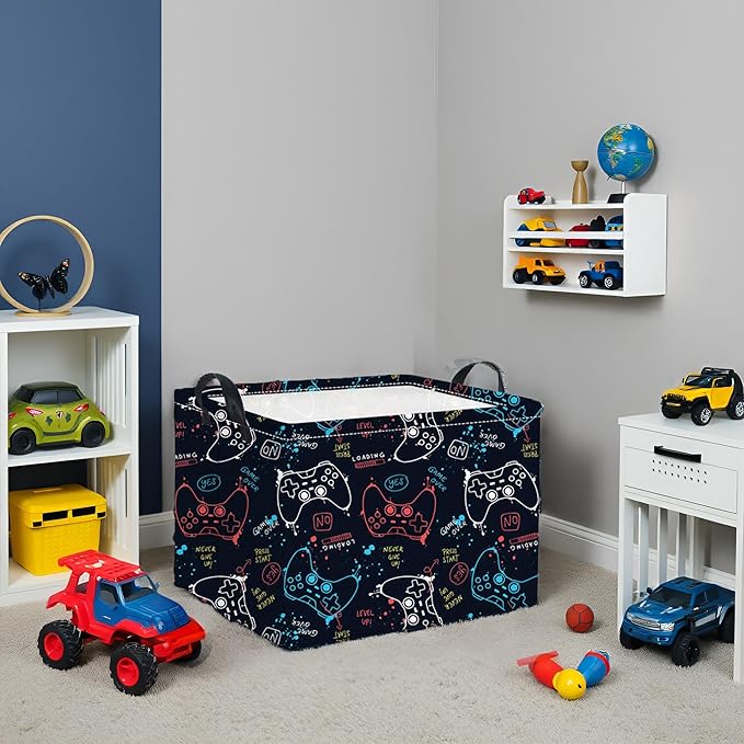 HIYAGON Rectangular Game Basket for Boys Kids Baby Storage Basket Storage Bin Organizer Box Room Decor(Game)