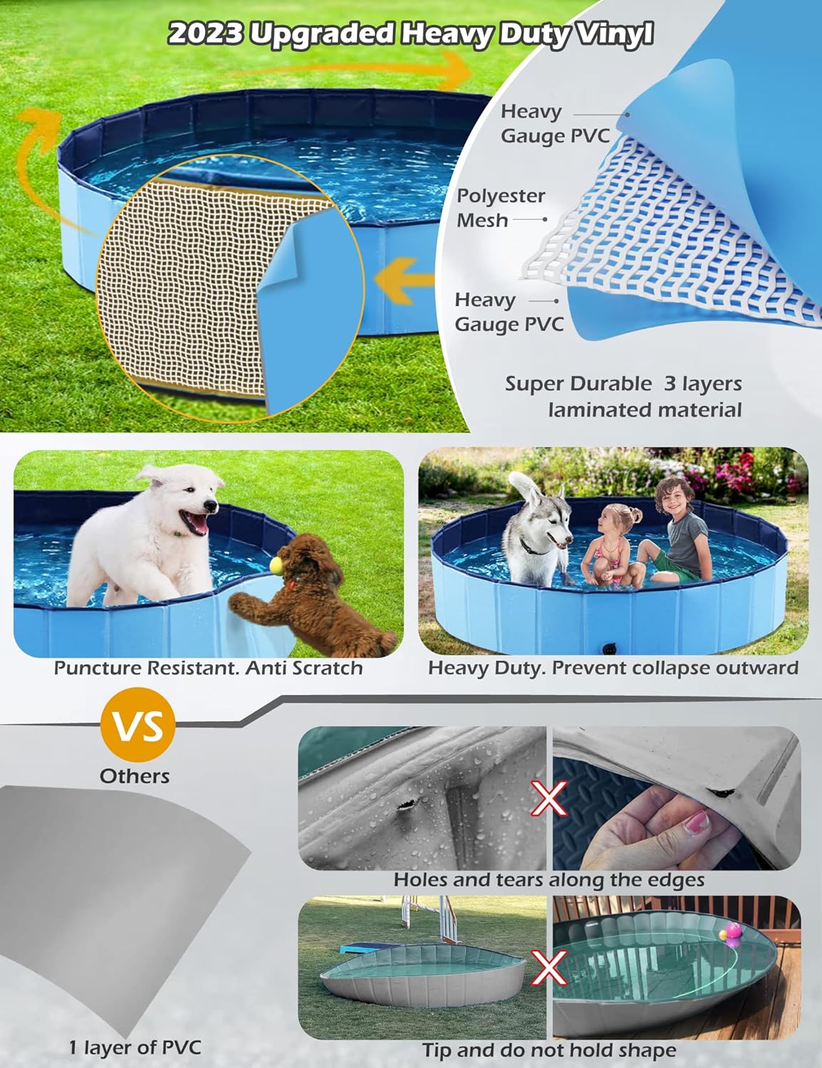 Jasonwell Foldable Dog Pool Collapsible Hard Plastic Dog Swimming Pool Portable Kiddie Pool Pet Pool Doggie Wading Pool Bath Tub for Puppy Small Medium Large Dogs Cats and Kids 39.5"