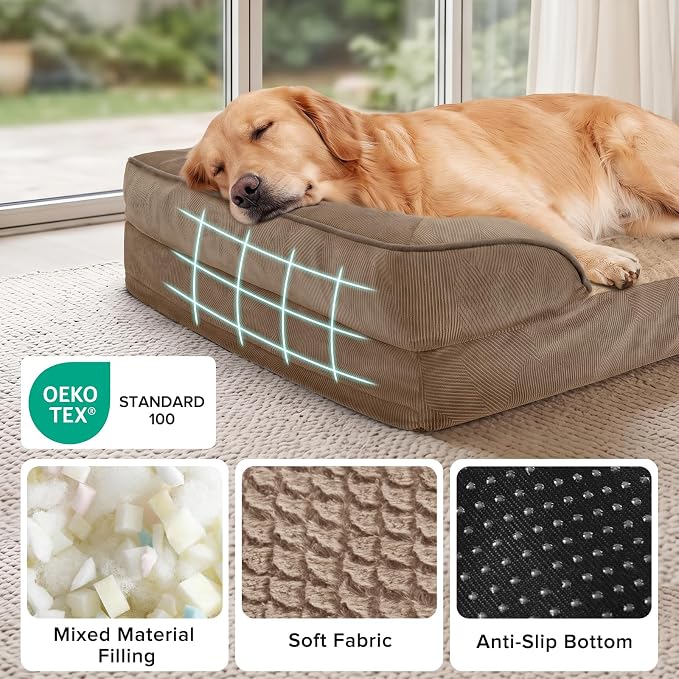 L Plus Orthopedic Dog Bed for Large Dogs, Washable Dog Sofa with Egg-Crate Foam, Waterproof Lining and Non-Skid Bottom