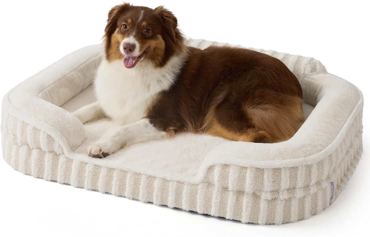 LE SURE Cute Dog Beds Large Sized Dog, Orthopedic Waterproof Large Pet Bed with Sides, Non-Slip Bottom and Egg-Crate Foam Pet Couch Sofa with Washable Removable Cover, Beige
