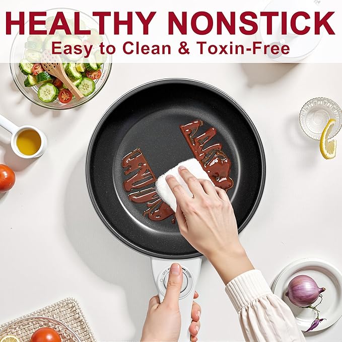 Dezin Hot Pot Electric Upgraded, Non-Stick Sauté Pan, Rapid Noodles Electric Pot