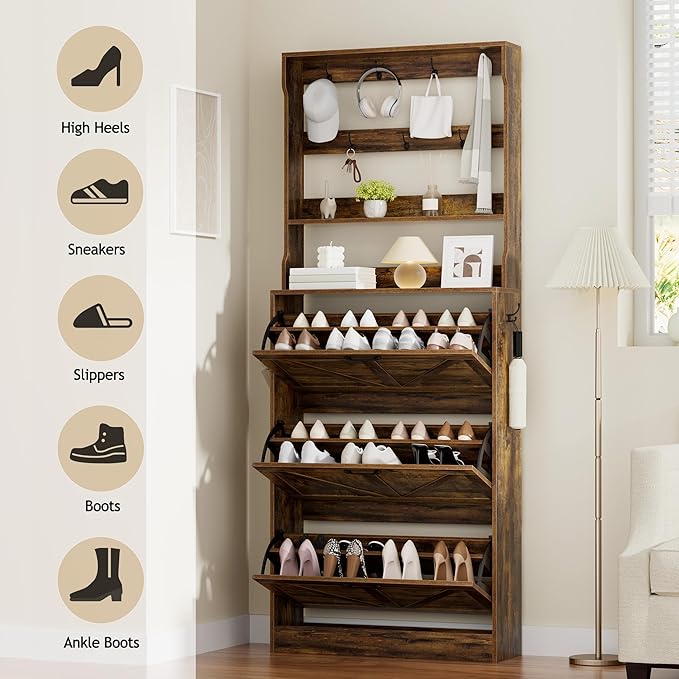 EOYUTLLY Shoe Cabinet Storage for Entryway, Narrow Shoe Rack Cabinet