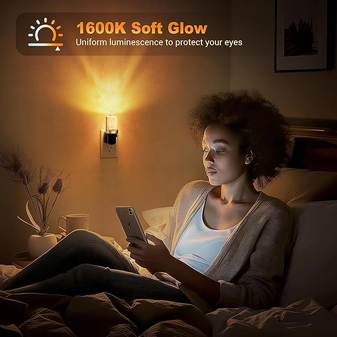 JandCase LED Night Light, Candle Night Lights Plug into Wall Amber, Auto On/Off Light Sensor Nightlight, 0-100LM Brightness Dimmbale Nightlight, for Bathroom Hallway Bedroom Kids Room