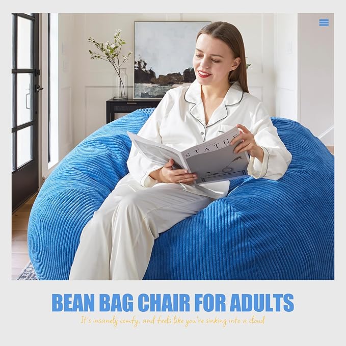 Hobestluk 3.5FT Bean Bag Chair Adult Bean Bag Chair Large Bean Bag Chair with Filler Included Teardrop Bean Bag with Removable Cover for Bedroom Living Room - (Large, Blue)