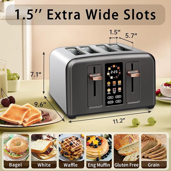 SEEDEEM Toaster 4 Slice, Stainless Toaster & Touch Control, LCD Display